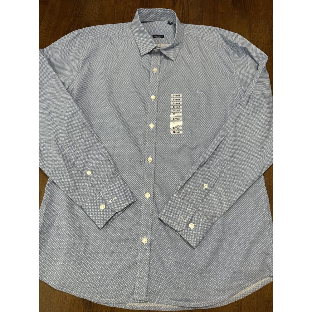 NWOT HARMONT & BLAINE Blue White Print Button Down Dress Shirt Regular Fit Small